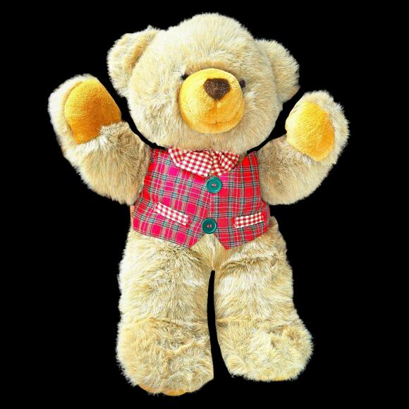 JCPenney Christmas Holiday Collection Plush Stuffed Bear Red Plaid Vest - Picture 1 of 2